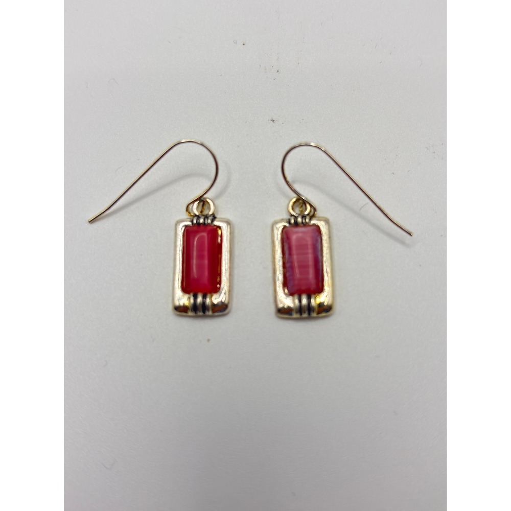 Sonoma Life Style Pink Stone‎ Silver Tone Rectangle Drop Fishhook Earrings NWT